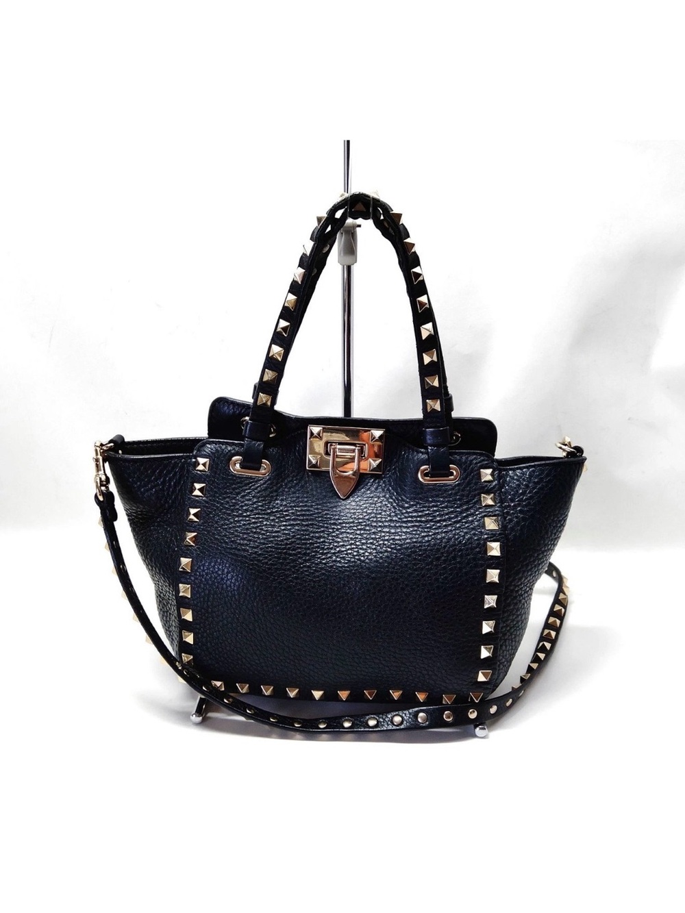 Authentic Valentino Garavani Hand Bag Leather with Gold Stud and Shoulder strap